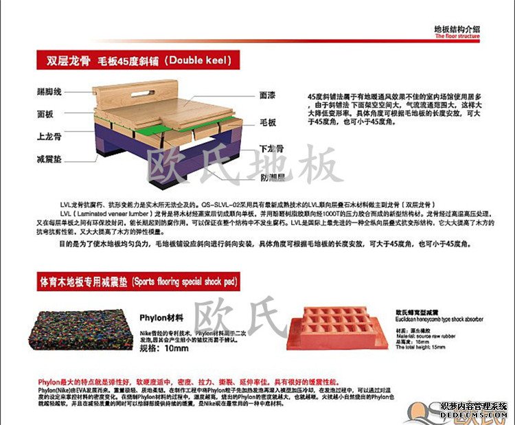 雙層龍骨45度斜鋪結(jié)構(gòu)運動木地板
